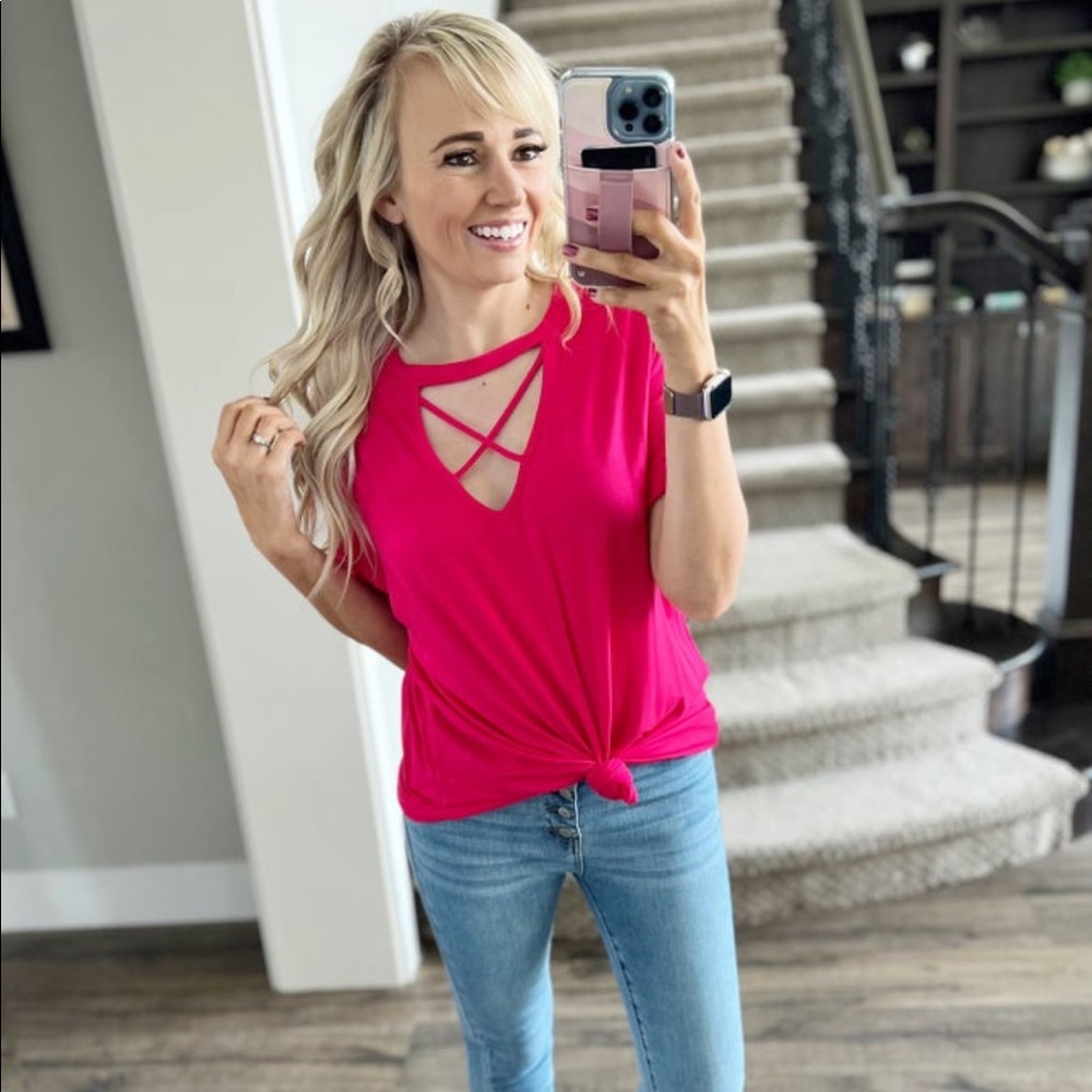 Lovely Melody Hot Pink Strappy Choker Tee Medium